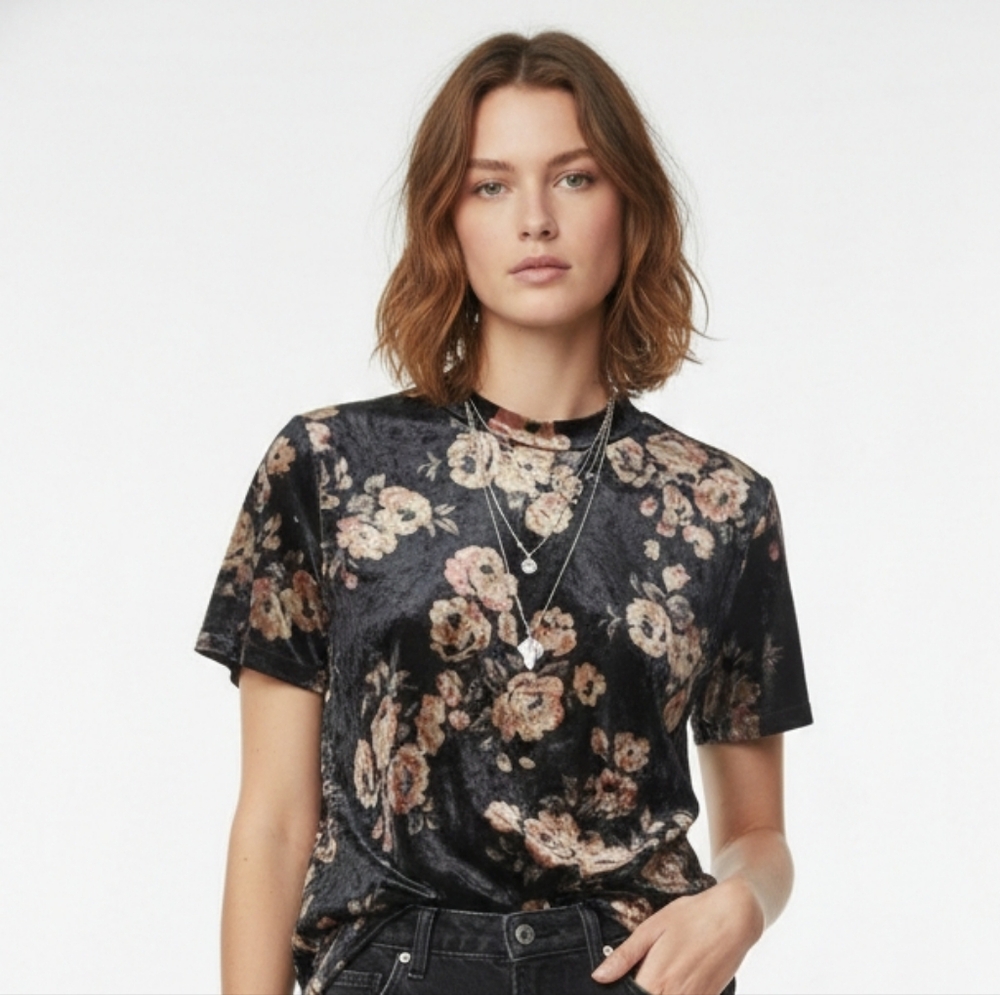 Aryeh Blouse Velour Goth Grunge Whimsigoth Boho Black Pink L